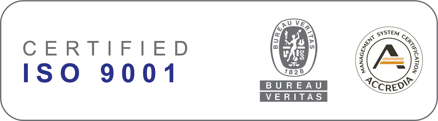 Sistema di gestione per la qualità ISO 9001:2015 certificato da Bureau Veritas con accreditamento Accredia